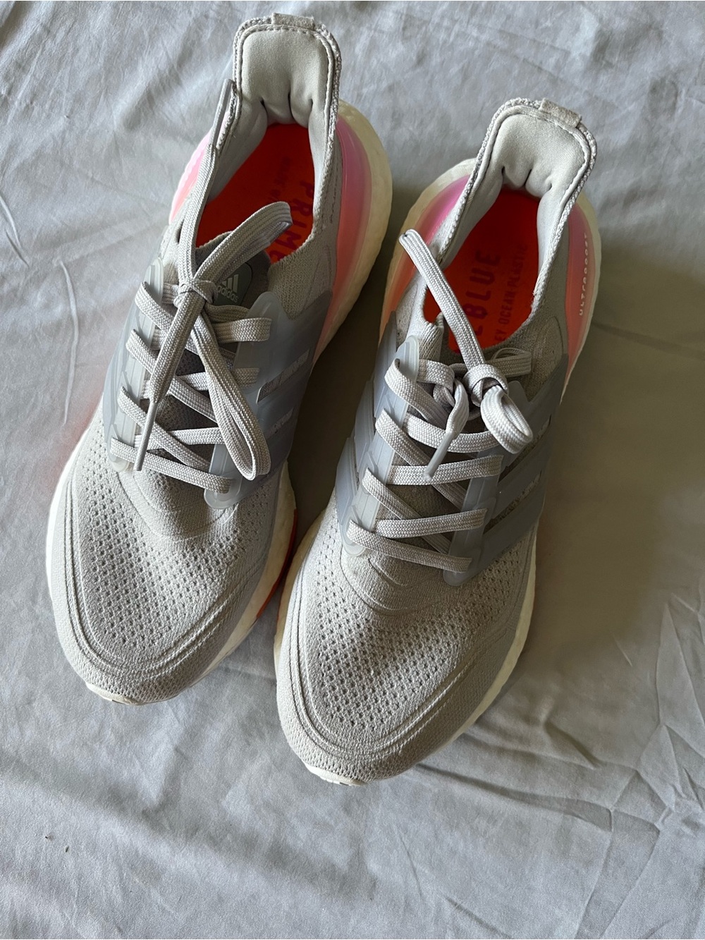 Adidas Ultraboost 21 Womens Size 8 Gray Pink Orange Running Shoes FY0397 Sneaker